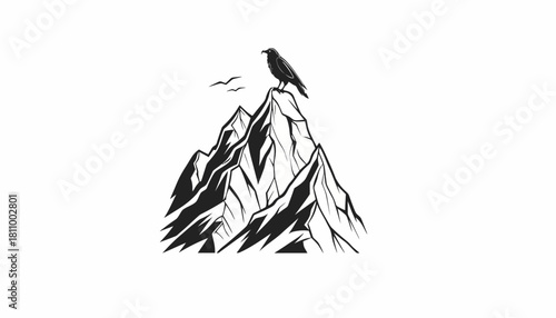 Raven's Peak Solitary Bird Overlooking the Mountain Range