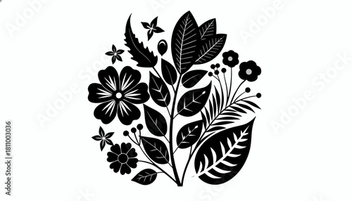 Floral Elegance A Black and White Botanical Vector Design for Creative Projects