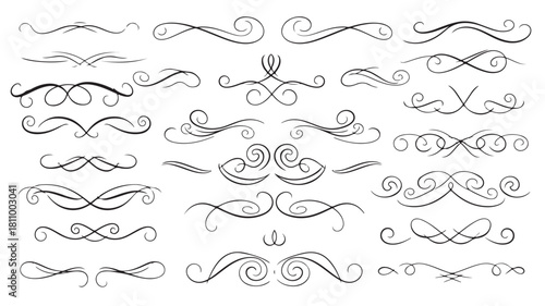 Collection of decorative swirls and flourishes isolated on for design and decoration use