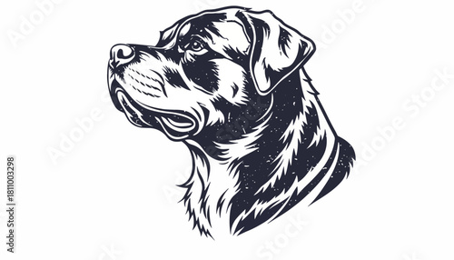 Strong Rottweiler dog head illustration, a loyal canine portrait in profile showcasing breed strength and noble character with detailed features