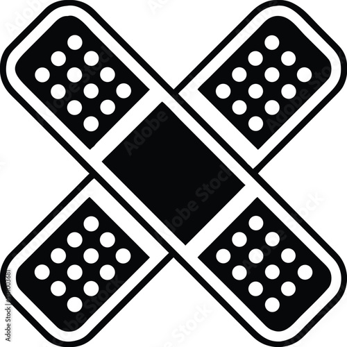 Two crossed band aids forming an x shape symbolizing first aid and medical care
