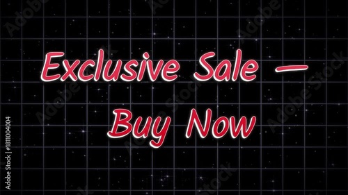 Exclusive sale promotion with red text on a black grid background with stars animation effect
