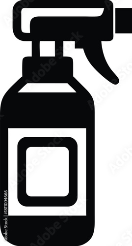 Simple black and white icon of a spray bottle with a trigger and label area