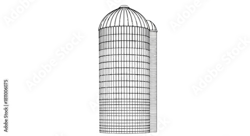 Vector illustration of line drawing of a farm silo for grain storage