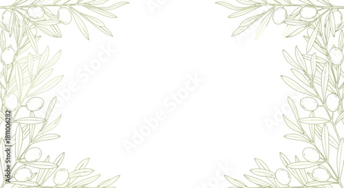 Vector illustration of olive branches frame with fruits, hand drawn sketch