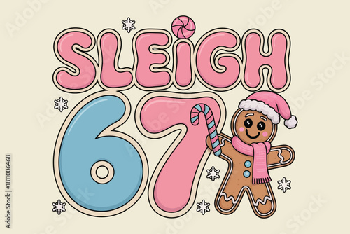 Retro sleigh all day 67 gingerbread man christmas design