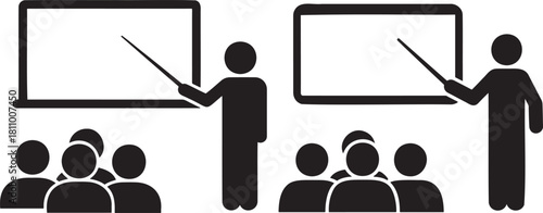 Two presentation silhouettes with audience silhouette