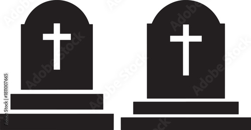 Two gravestones with crosses silhouette