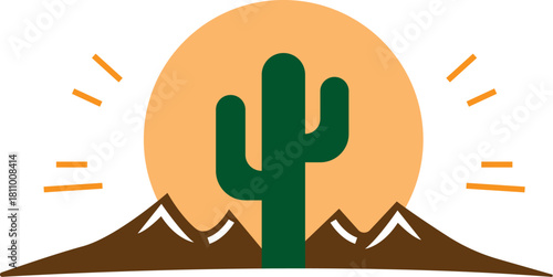 Desert Mountain Cactus Travel Adventure Logo Design Vector Template Icon