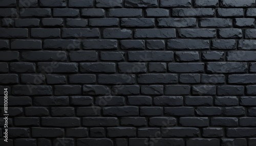 Dark black painted brick wall texture with natural stone masonry panorama background
