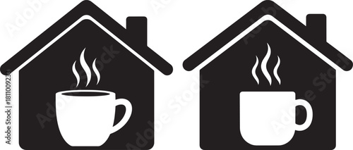 Two houses with coffee cups silhouette