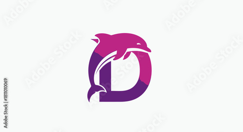 Elegant and dynamic letter D logo featuring a leaping dolphin, crafted with sleek lines and vibrant colors, embodying motion and brand identity with artistic flair