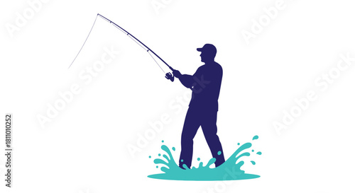Silhouette of a fisherman casting a line into the water
