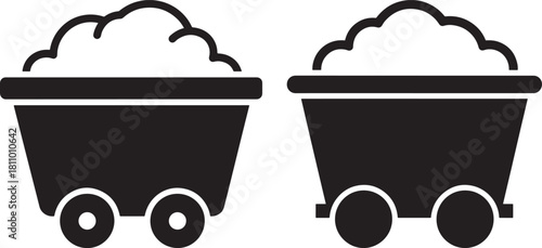 Two coal mine carts filled with coal silhouette