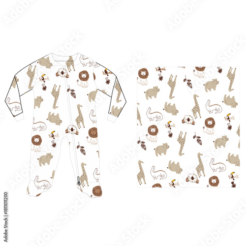 bodysuit animals giraffe lion all over pattern print illustration