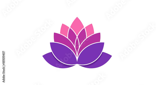 Vibrant stylized lotus flower graphic in pink and purple gradient, symbolizing purity, spiritual growth, and tranquil natural beauty, perfect for modern wellness and branding designs