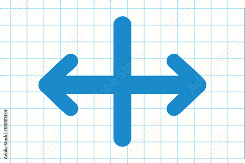 Blue four-way directional arrow icon on grid paper