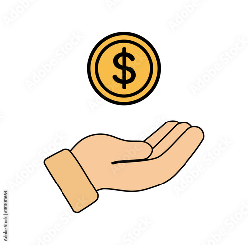 Cartoon Emoji Hand Receive Coin Gold Simple Logo Design Icon Digital