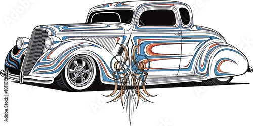 Classic car illustration with swirling design