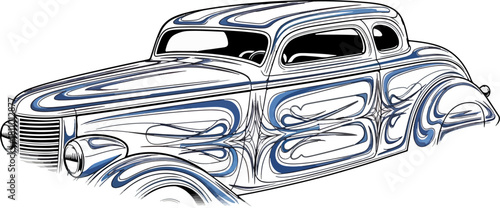 Classic car illustration with swirling design