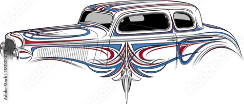 Classic car illustration with swirling design isolated