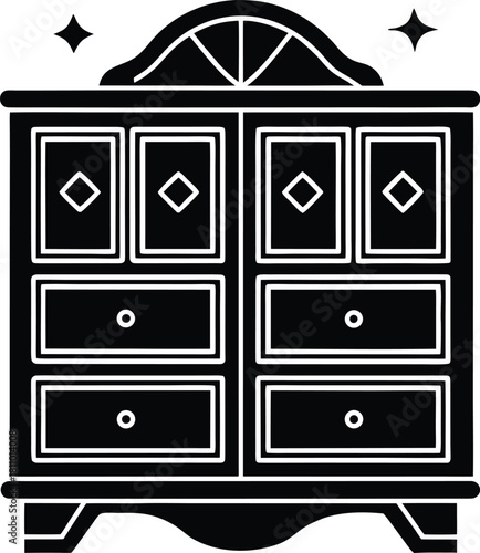 Vintage wooden chest of drawers with multiple compartments vector illustration