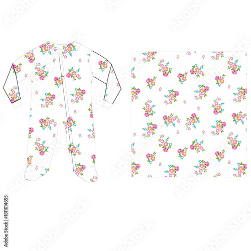 girls bodysuit flower print vector