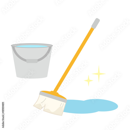モップとバケツのイラスト素材／掃除・大掃除・片付け