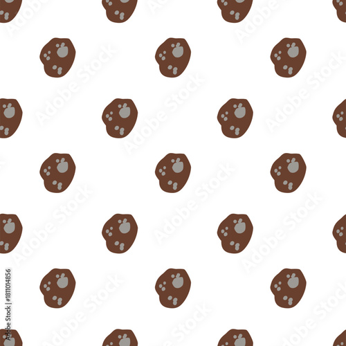 flat design pattern of irregularly asteroid brown object with a dark outline. It features several small, lighter brown circular markings and one larger, light grey circular marking