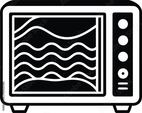 Retro kitchen appliance microwave oven line art icon on transparent background