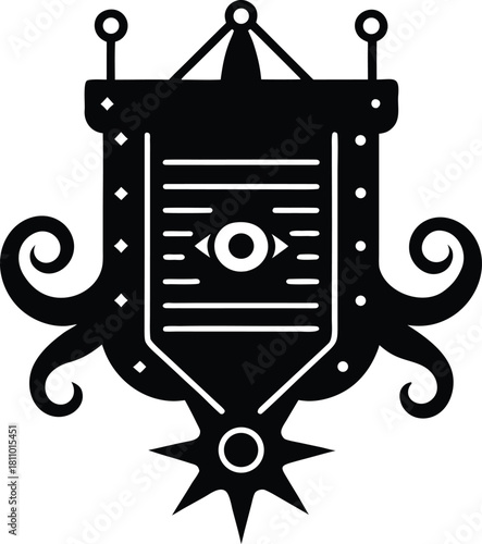 Ancient heraldic banner with central eye lines tentacles and a star