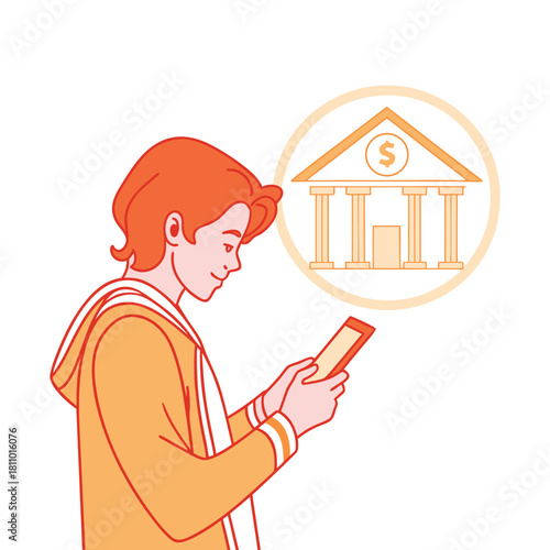 Young man using smartphone for mobile banking accessing online financial services