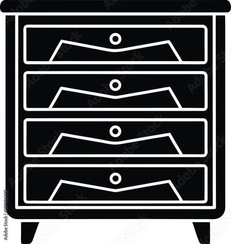 Minimalist black white four drawer cabinet with circle handles icon isolated