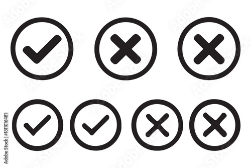 Check mark icon button set. check box icon with right or correct buttons and yes checkmark tick box icons - checkbox symbol sign. editable strokes. vector illustration