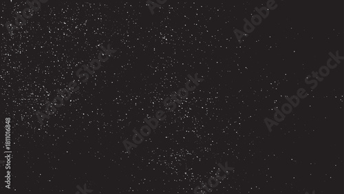 Falling snow bokeh lights winter snowfall background. White powder isolated on black background, top view