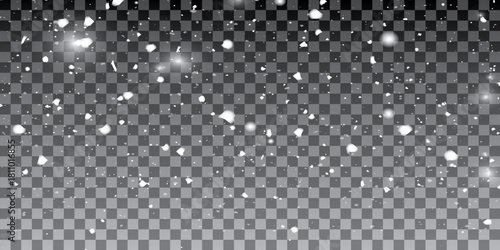 Seamless realistic falling snow or snowflakes. Isolated on transparent background image.