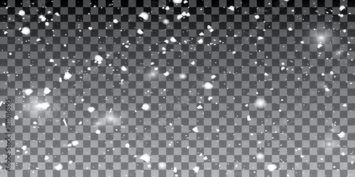 Seamless realistic falling snow or snowflakes. Isolated on transparent background image.