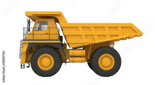Heavy mining dump truck in yellow color isolated on transparent background