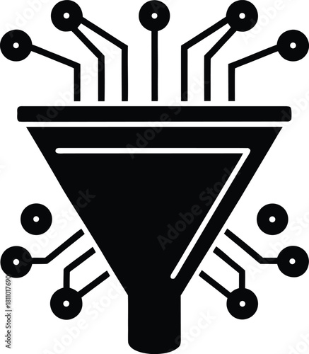 Electronic data filtering icon: digital information stream with funnel