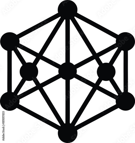 Black flower of life geometry symbol vector line art on transparent background