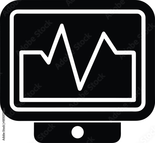 Black heartbeat pulse on monitor screen vector line art transparent background