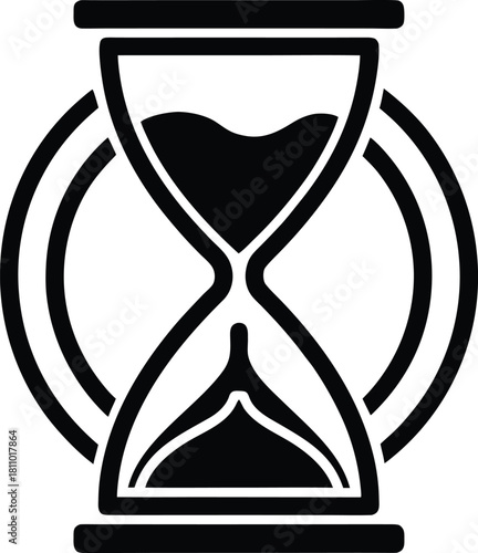 Black hourglass with circles time symbol vector line art transparent background