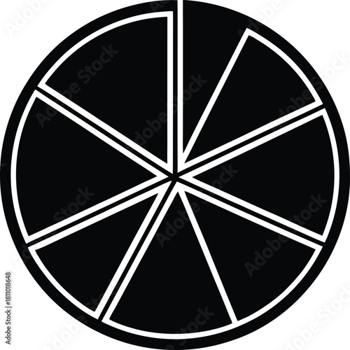 Evenly divided pie chart black vector illustration for equal distribution concept