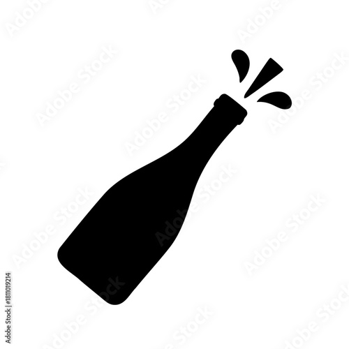 Champagne bottle popping with cork and fizz icon graphic Vector