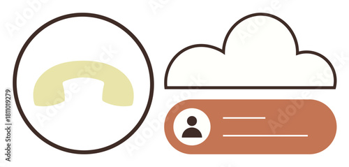 Phone receiver, cloud shape, and user profile icon with card-style layout. Ideal for contact management, communication apps, tech support, cloud services, networking tools, messaging simple flat
