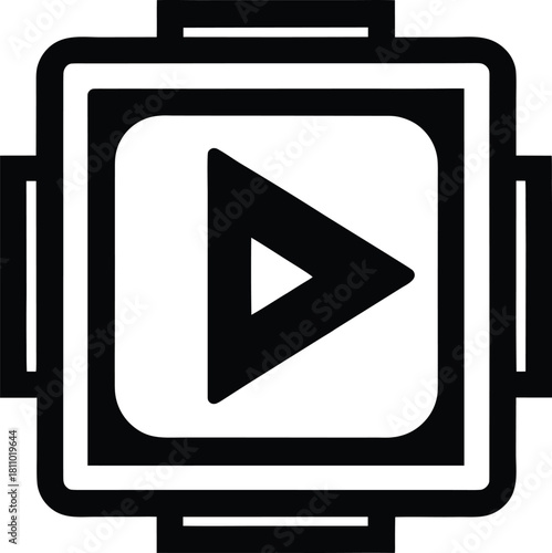 Video player interface with play button, media content screen and digital entertainment