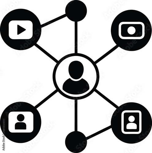 Abstract social network user avatars with connection links vector icon