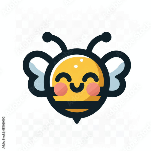 Happy cartoon bee smiling with wings and antennas in a cute style.