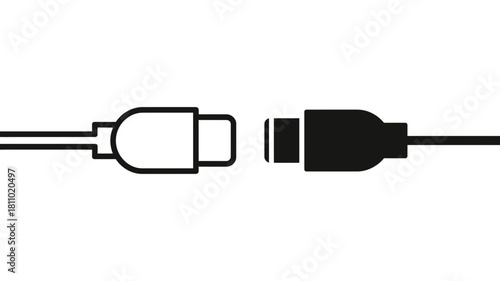 Disconnected usb cable or charger plug and socket icon. digital connection port symbol for electronic devices. data transfer and charging concept.