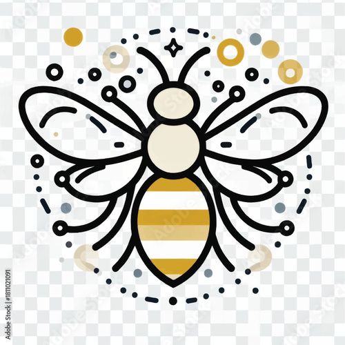 Stylized line art illustration of a honey bee icon.